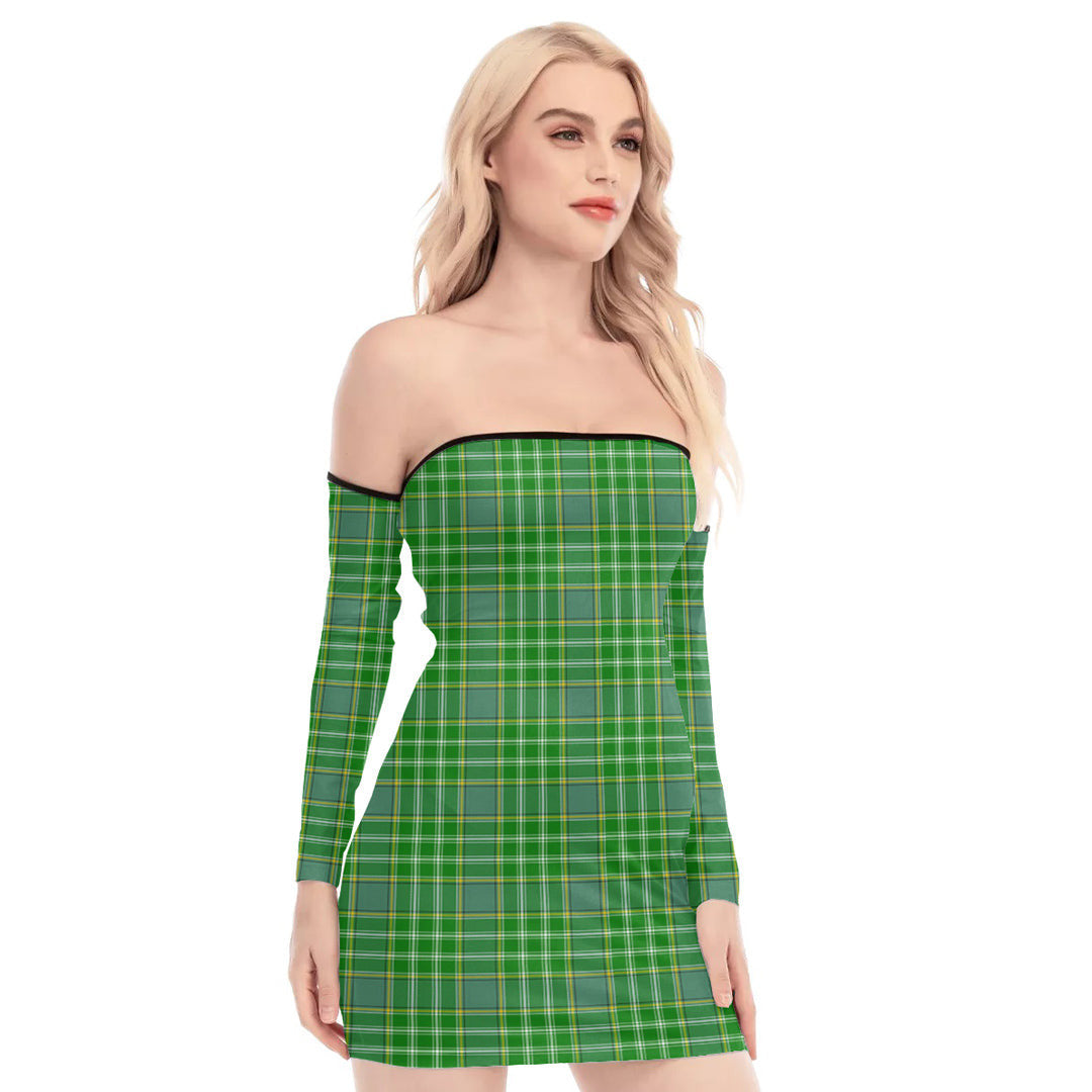 Currie Tartan Plaid Off-Shoulder Back Lace-Up Dress