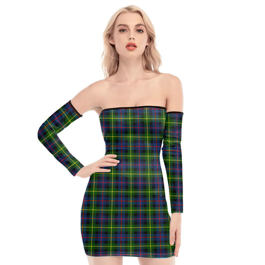 Farquharson Modern Tartan Plaid Off-Shoulder Back Lace-Up Dress