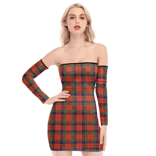 Nicolson Ancient Tartan Plaid Off-Shoulder Back Lace-Up Dress