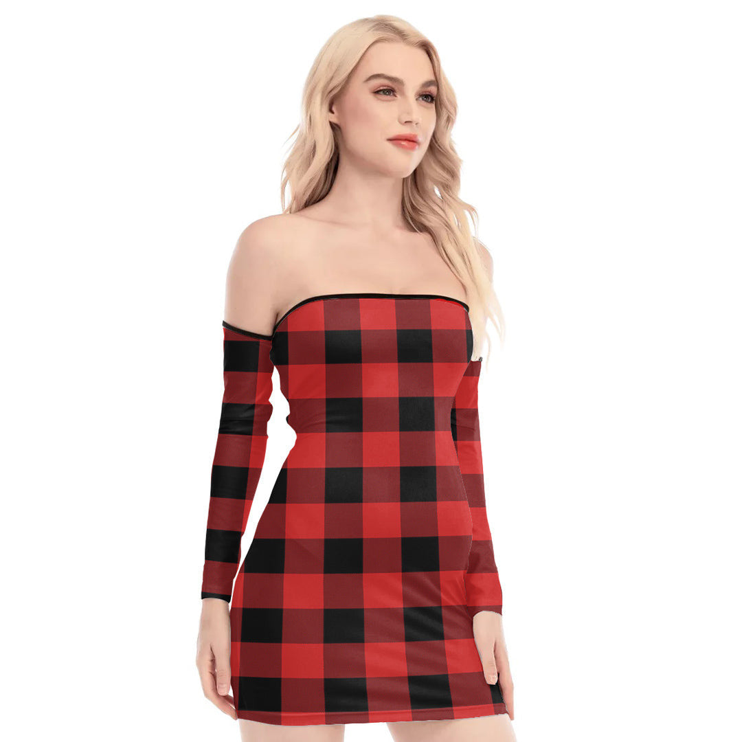 Rob Roy MacGregor Modern Tartan Plaid Off-Shoulder Back Lace-Up Dress