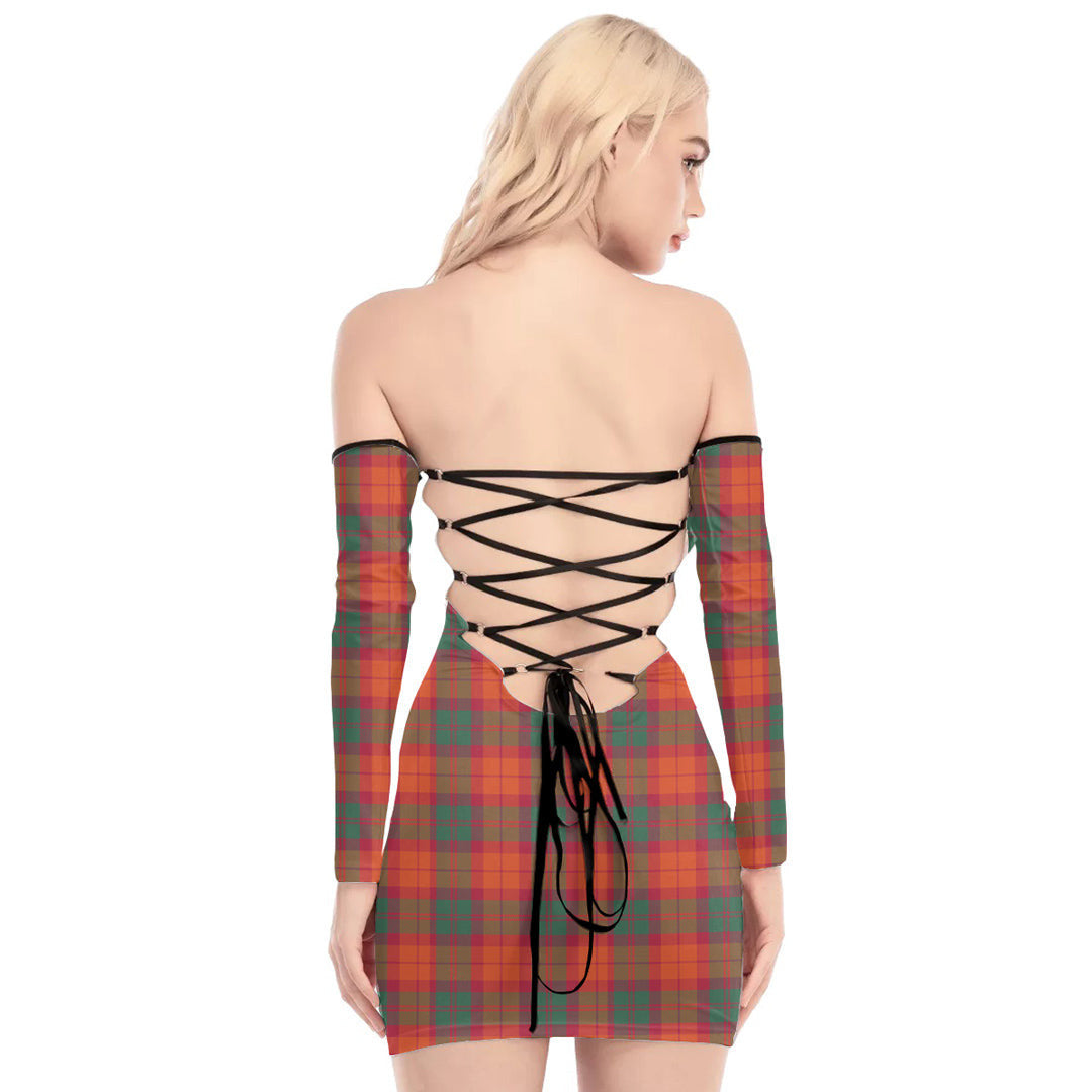 MacNab Ancient Tartan Plaid Off-Shoulder Back Lace-Up Dress