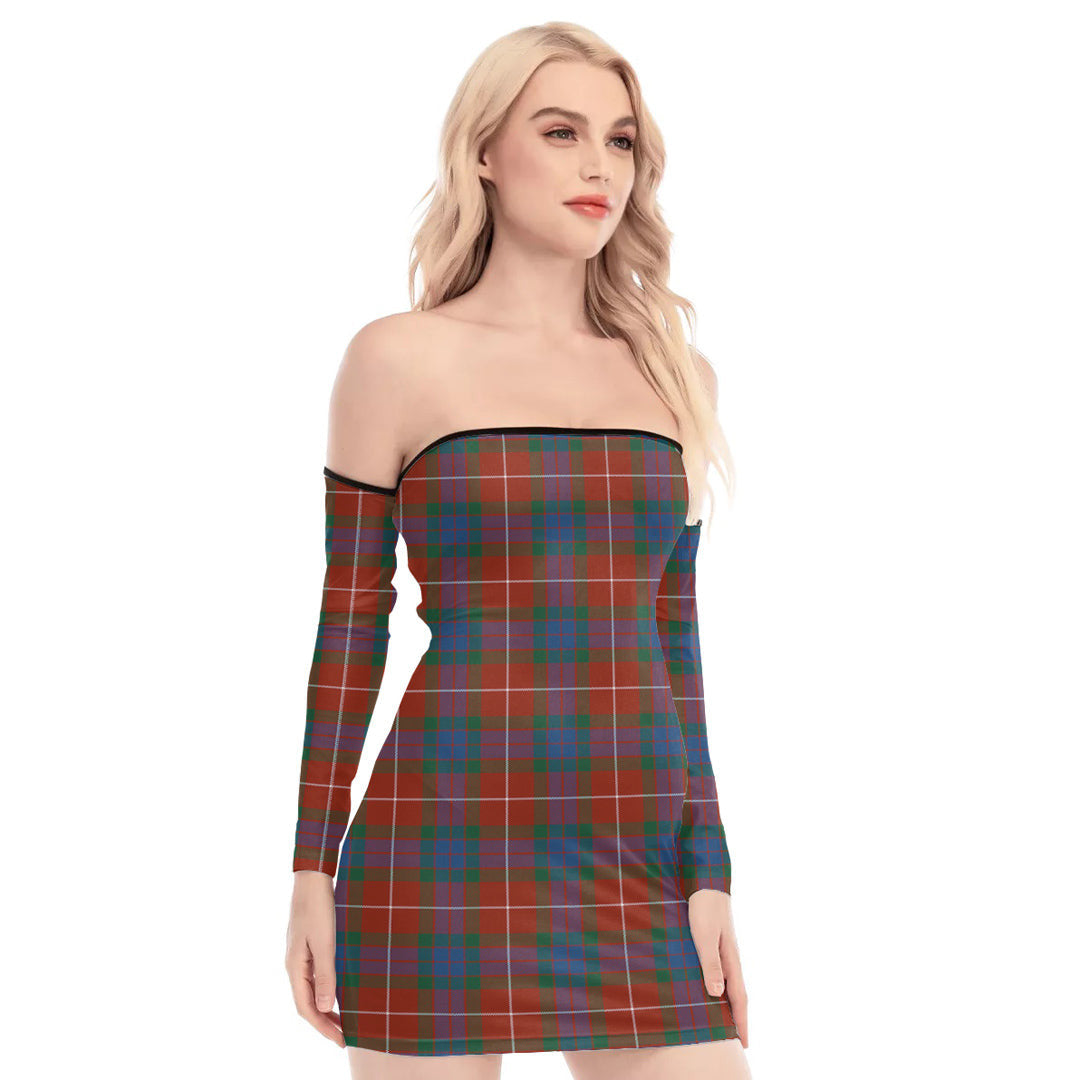 Fraser Ancient Tartan Plaid Off-Shoulder Back Lace-Up Dress