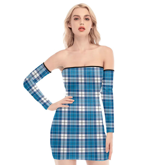 Roberton Tartan Plaid Off-Shoulder Back Lace-Up Dress