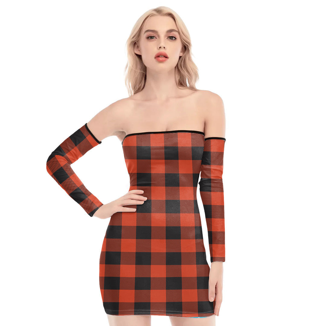 Rob Roy MacGregor Ancient Tartan Plaid Off-Shoulder Back Lace-Up Dress