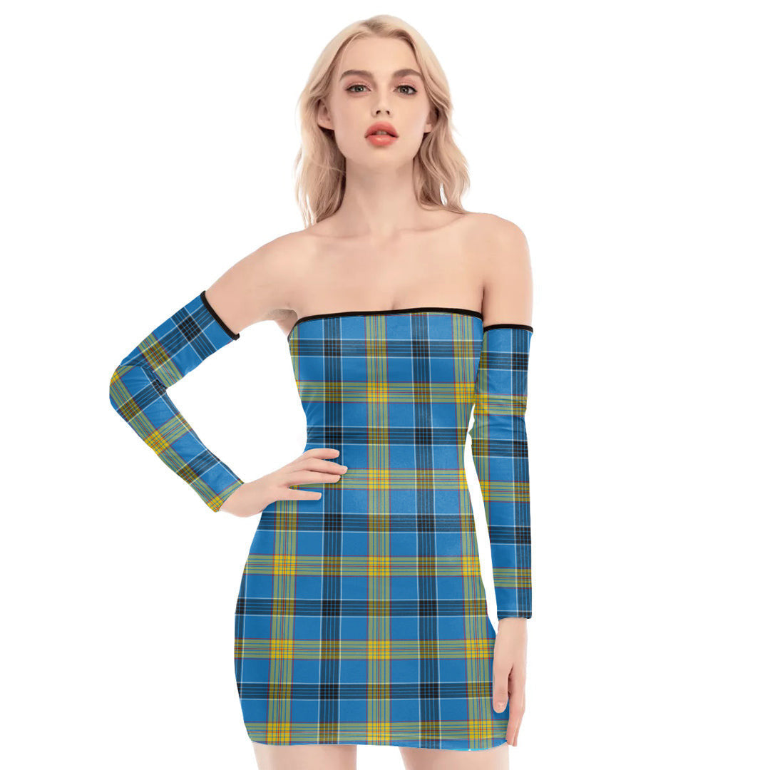 Laing Tartan Plaid Off-Shoulder Back Lace-Up Dress