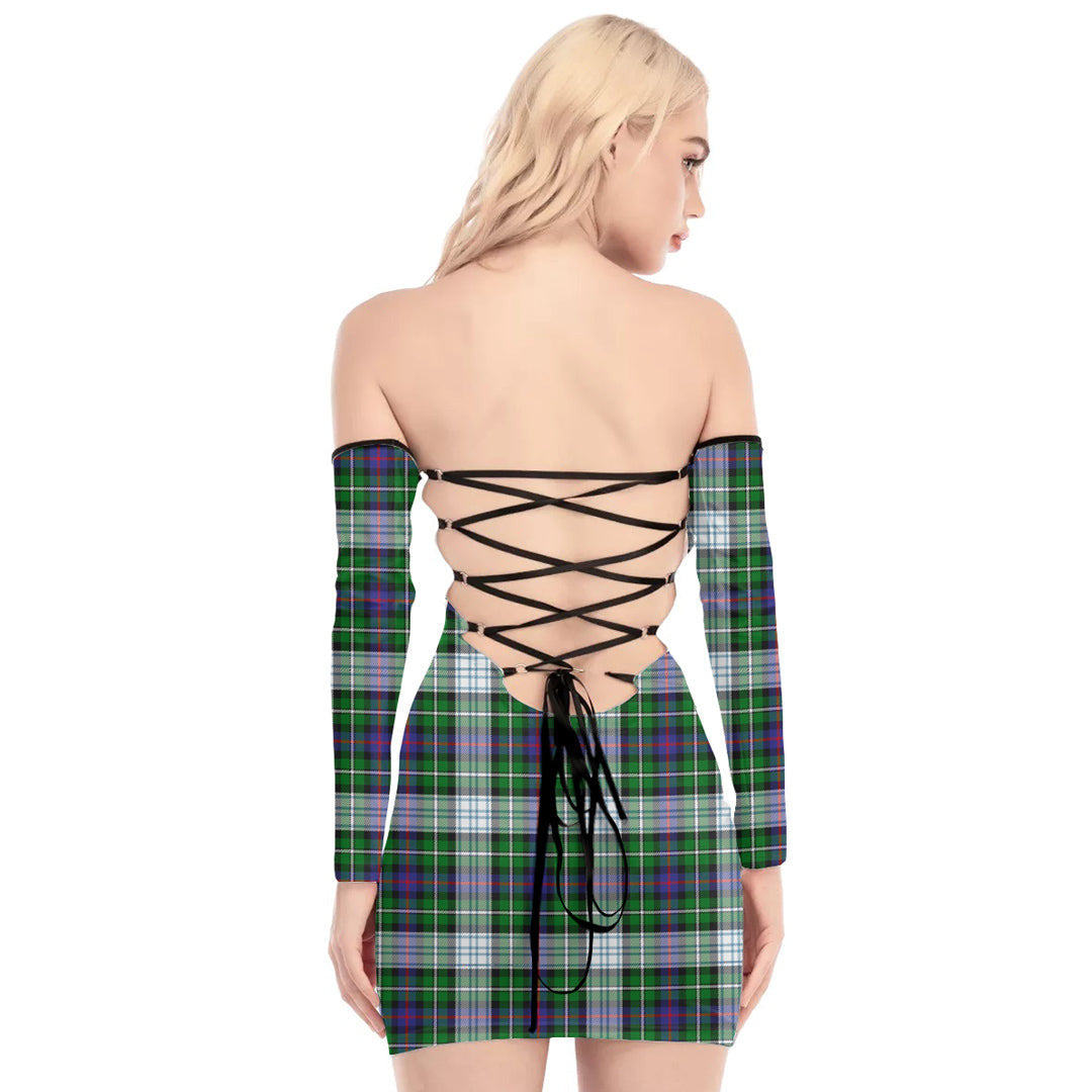 MacKenzie Dress Modern Tartan Plaid Off-Shoulder Back Lace-Up Dress