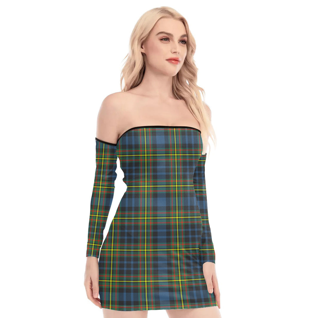 MacLellan Ancient Tartan Plaid Off-Shoulder Back Lace-Up Dress