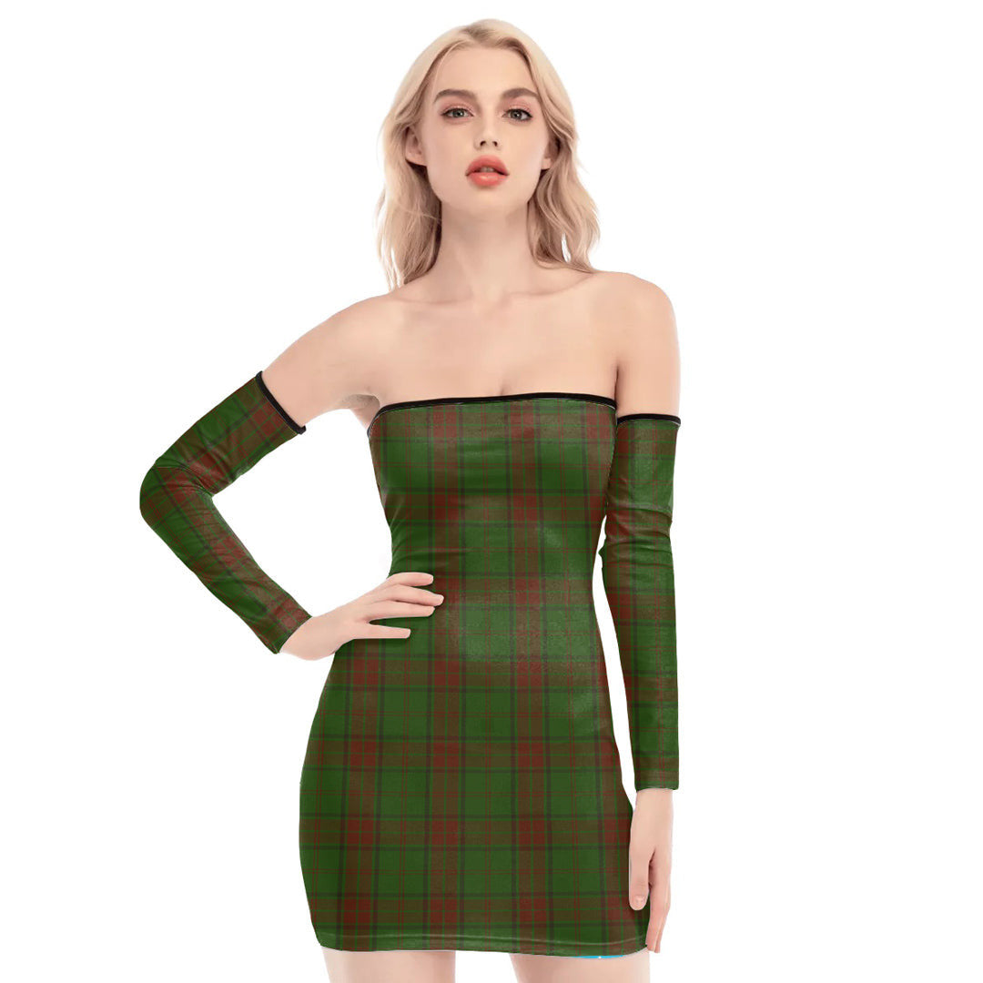 Maxwell Hunting Tartan Plaid Off-Shoulder Back Lace-Up Dress