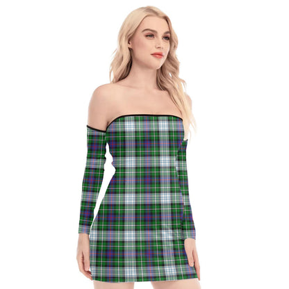 MacKenzie Dress Modern Tartan Plaid Off-Shoulder Back Lace-Up Dress