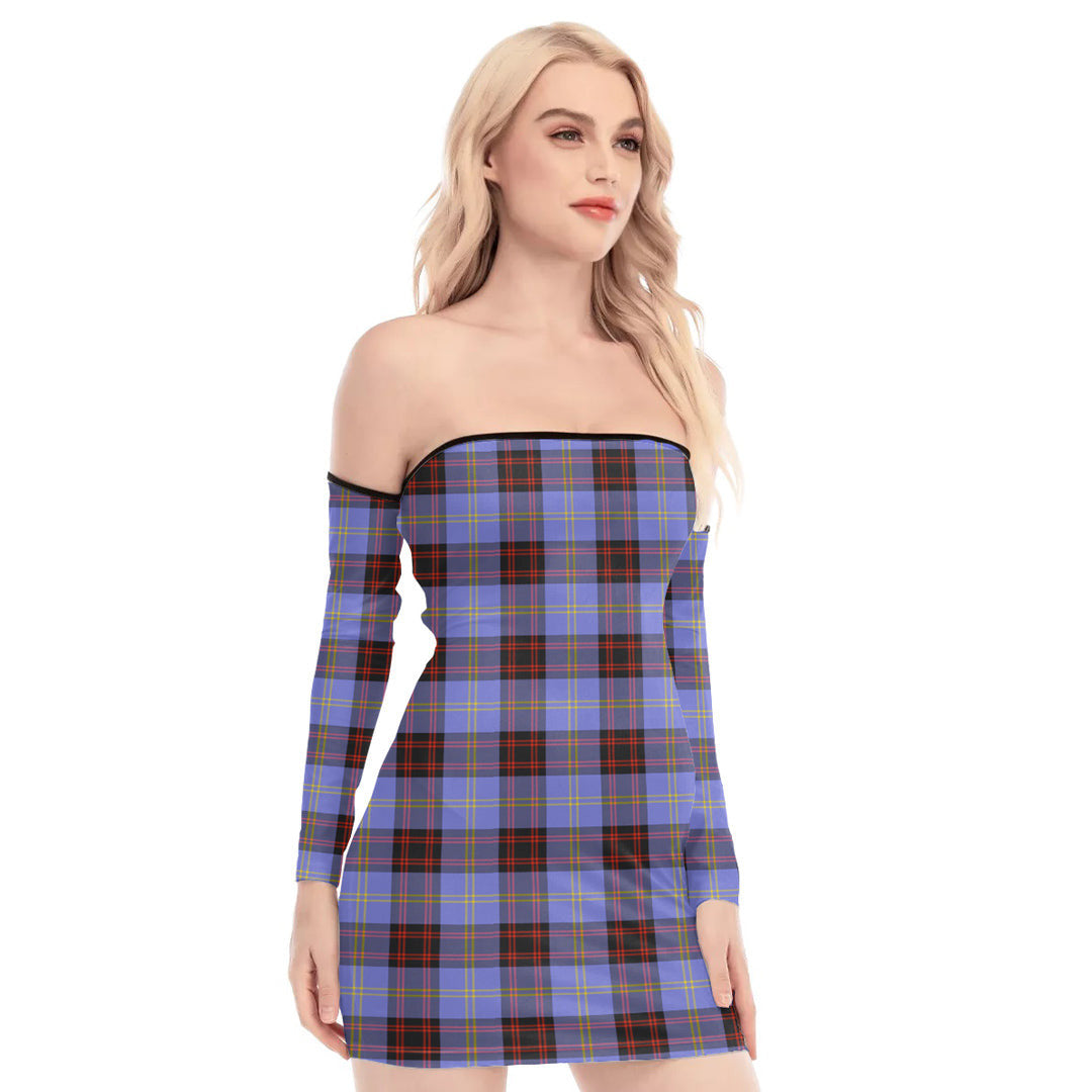 Rutherford Tartan Plaid Off-Shoulder Back Lace-Up Dress