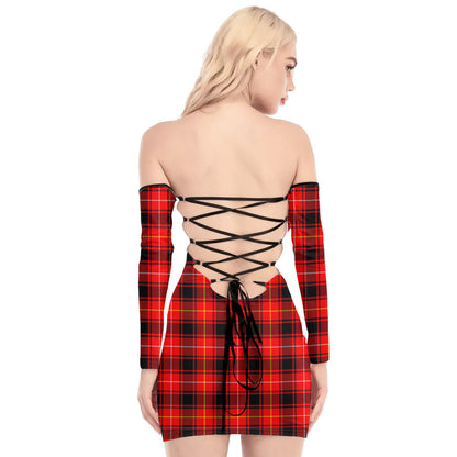 MacIver Modern Tartan Plaid Off-Shoulder Back Lace-Up Dress