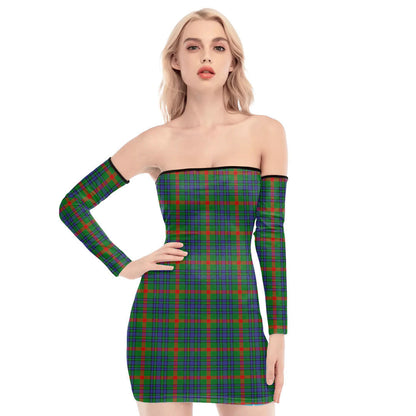 Aiton Tartan Plaid Off-Shoulder Back Lace-Up Dress