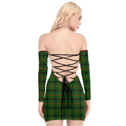 Kincaid Modern Tartan Plaid Off-Shoulder Back Lace-Up Dress