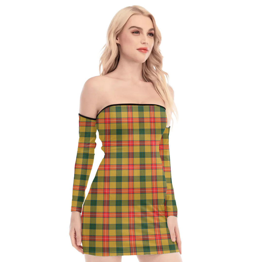 Baxter Tartan Plaid Off-Shoulder Back Lace-Up Dress