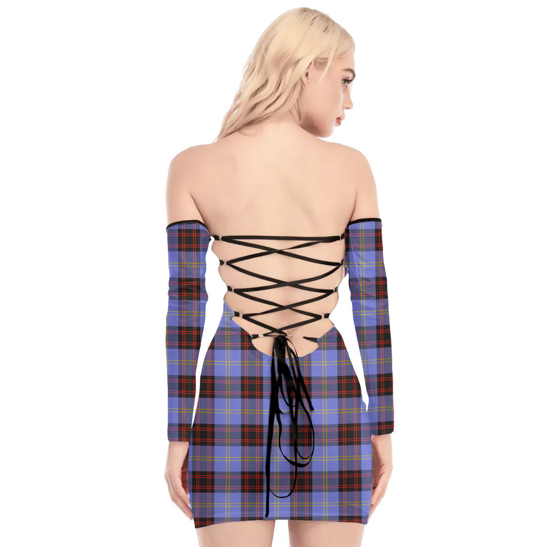 Rutherford Tartan Plaid Off-Shoulder Back Lace-Up Dress