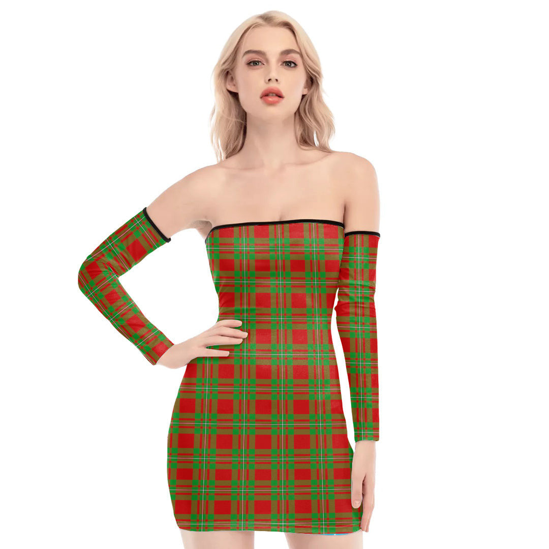 MacGregor Modern Tartan Plaid Off-Shoulder Back Lace-Up Dress