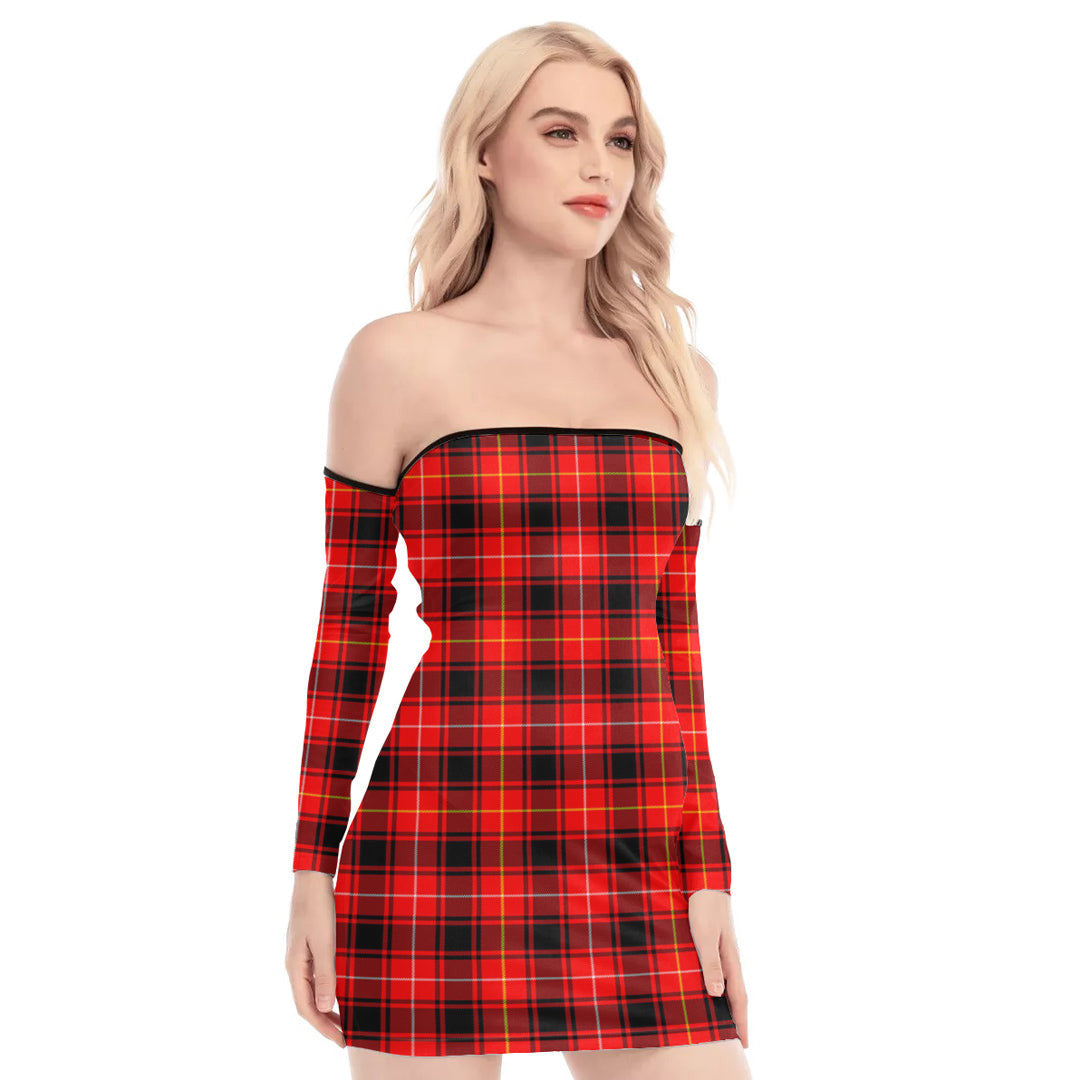 MacIver Modern Tartan Plaid Off-Shoulder Back Lace-Up Dress