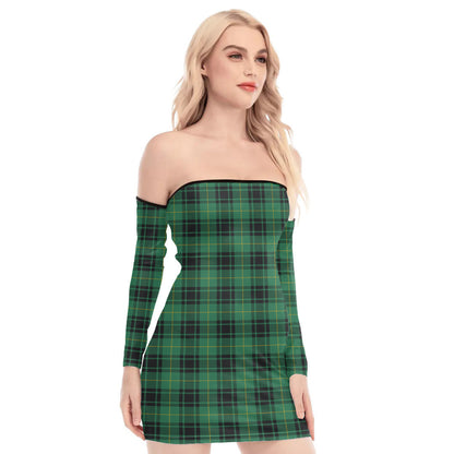 MacArthur Ancient Tartan Plaid Off-Shoulder Back Lace-Up Dress