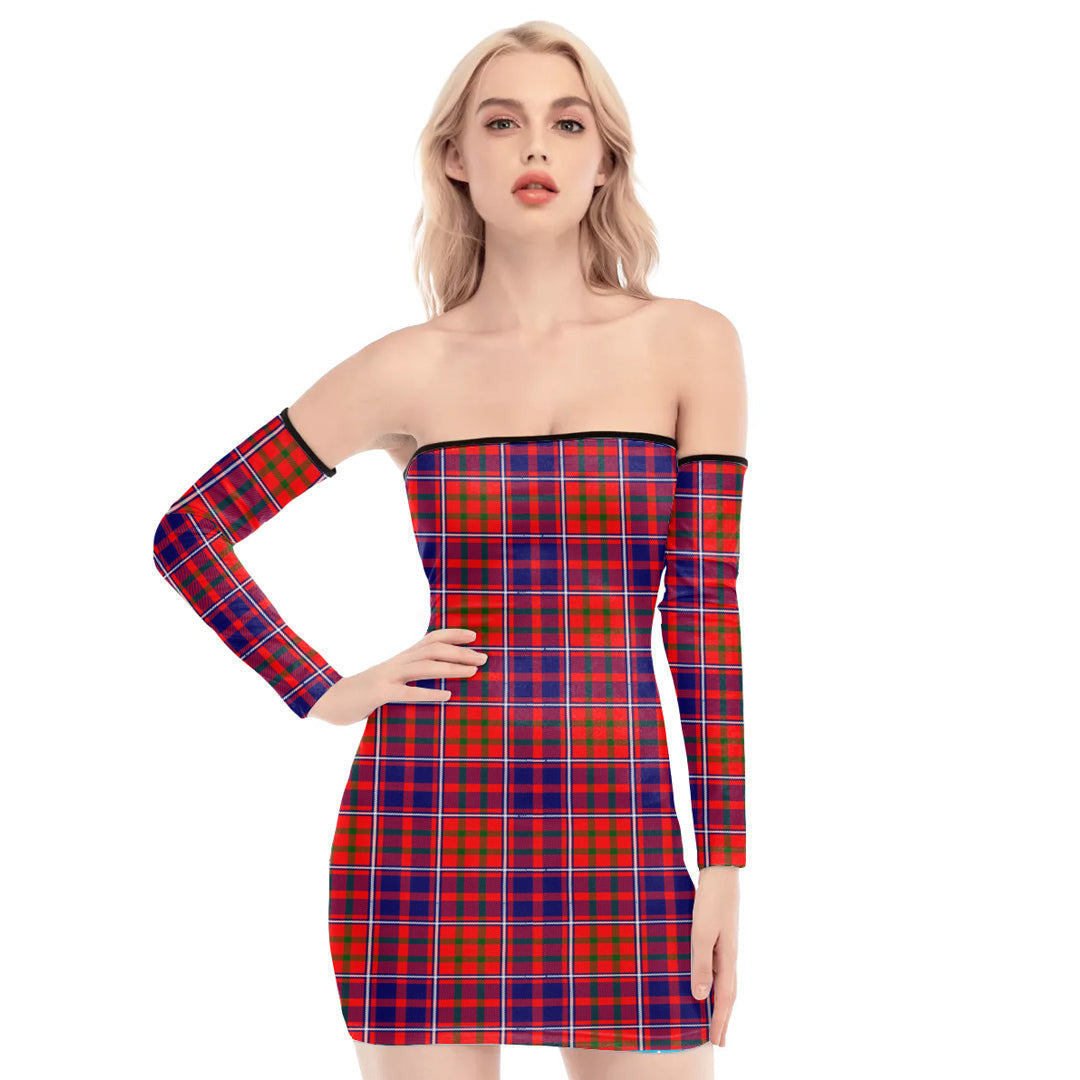 Cameron of Lochiel Modern Tartan Plaid Off-Shoulder Back Lace-Up Dress