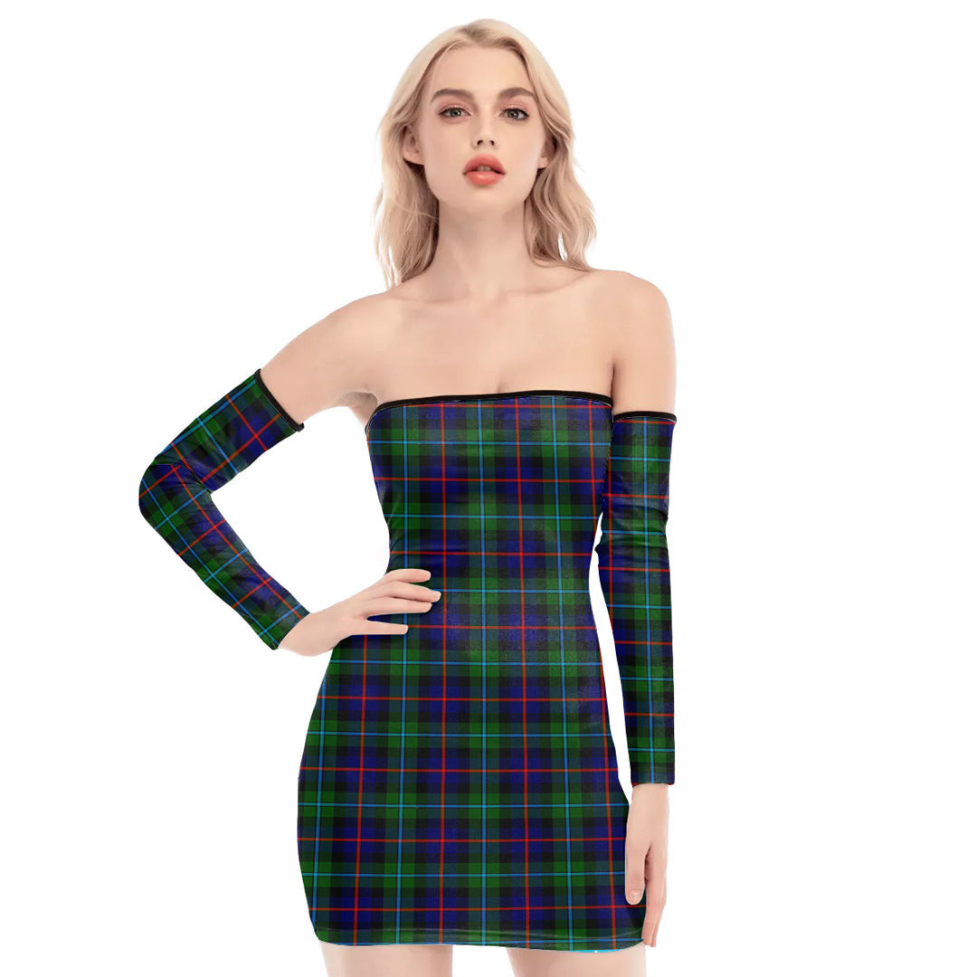 Campbell of Cawdor Modern Tartan Plaid Off-Shoulder Back Lace-Up Dress