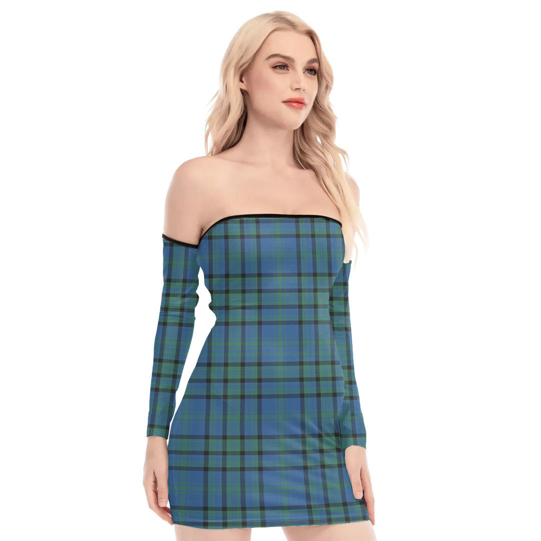 Matheson Hunting Ancient Tartan Plaid Off-Shoulder Back Lace-Up Dress