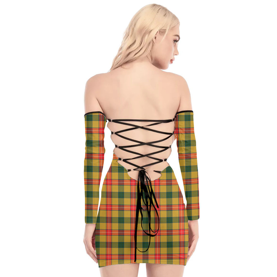 Baxter Tartan Plaid Off-Shoulder Back Lace-Up Dress