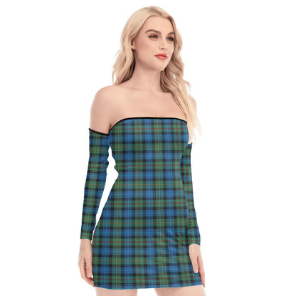 Smith Ancient Tartan Plaid Off-Shoulder Back Lace-Up Dress