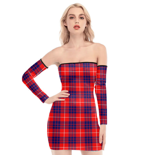 Hamilton Modern Tartan Plaid Off-Shoulder Back Lace-Up Dress