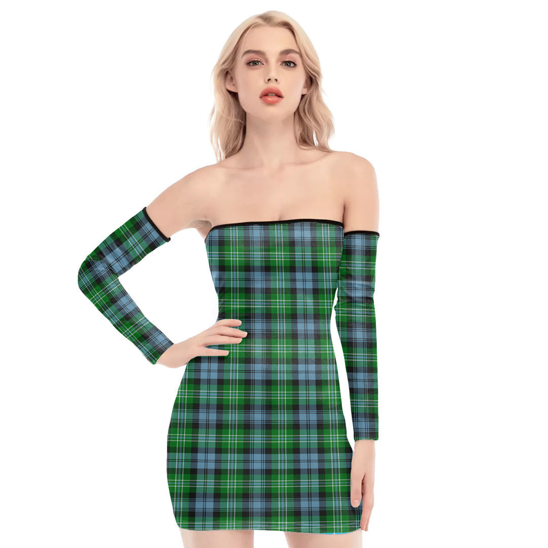 Arbuthnot Ancient Tartan Plaid Off-Shoulder Back Lace-Up Dress