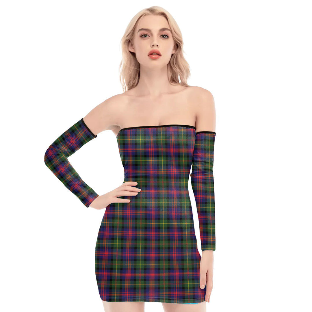 Logan Modern Tartan Plaid Off-Shoulder Back Lace-Up Dress