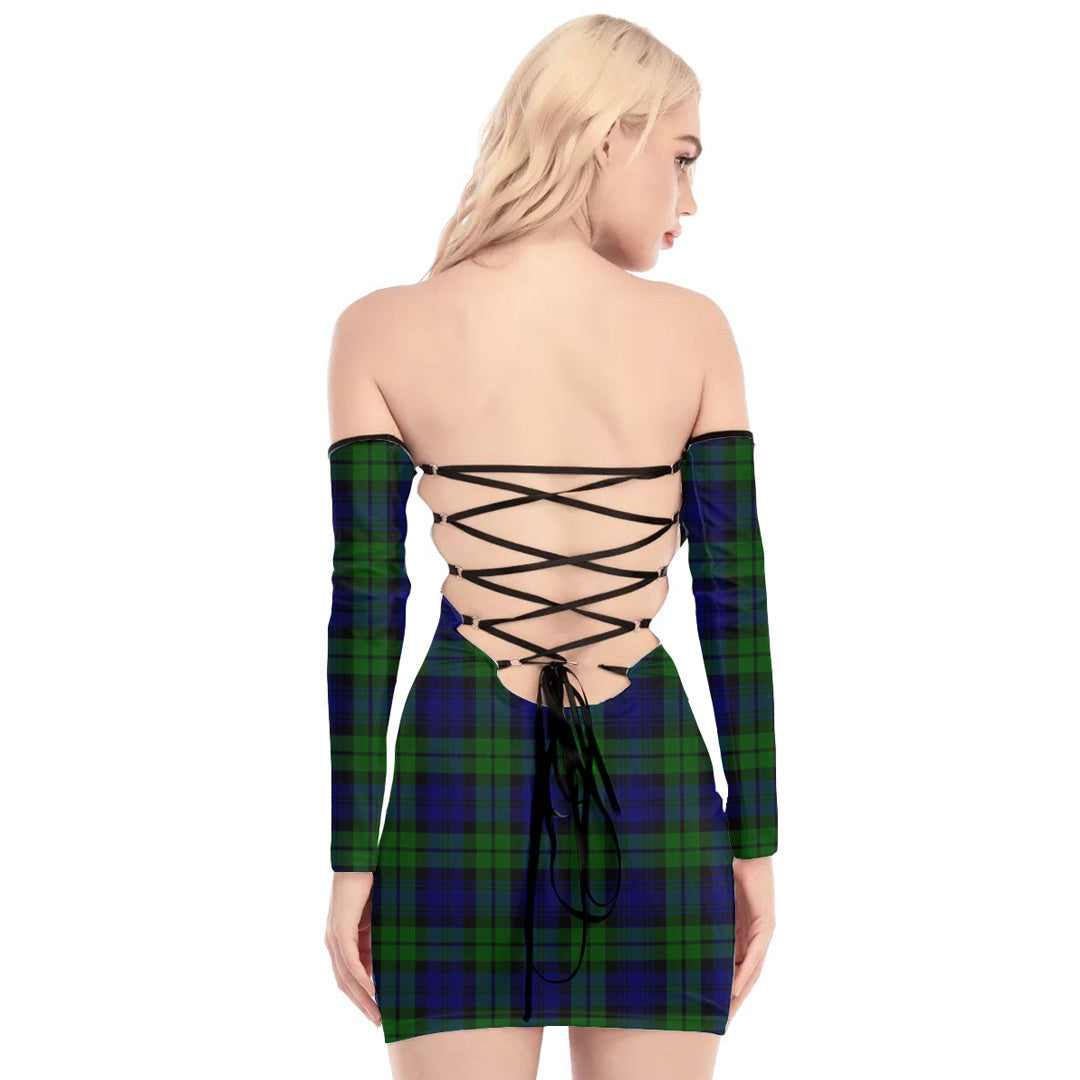 Campbell Modern Tartan Plaid Off-Shoulder Back Lace-Up Dress