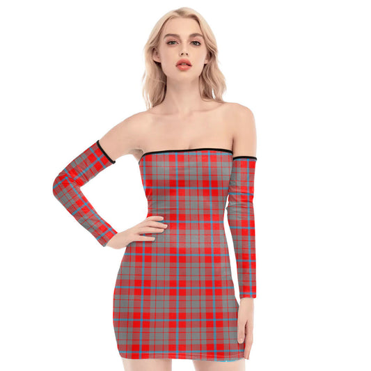 Moubray Tartan Plaid Off-Shoulder Back Lace-Up Dress