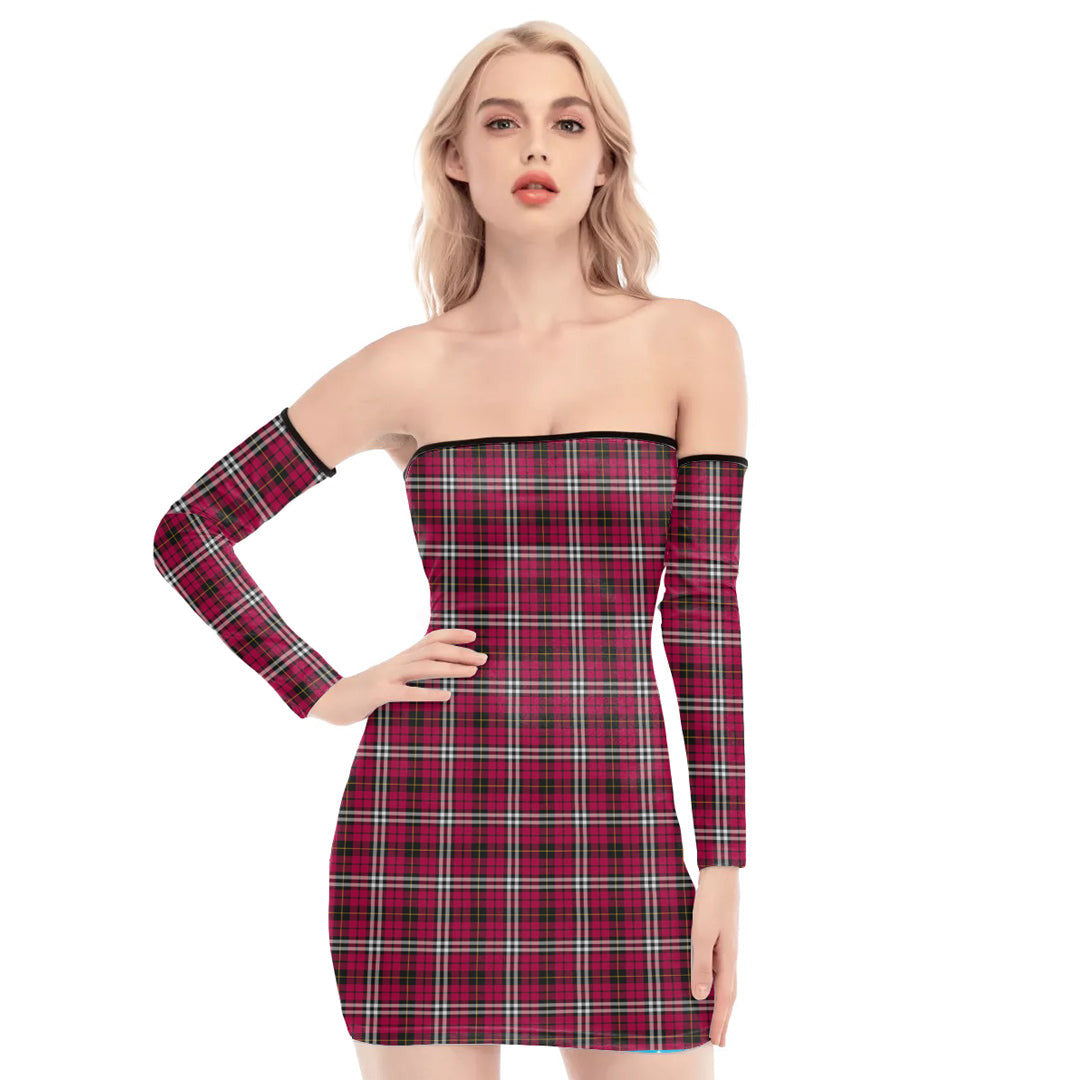 Little Tartan Plaid Off-Shoulder Back Lace-Up Dress