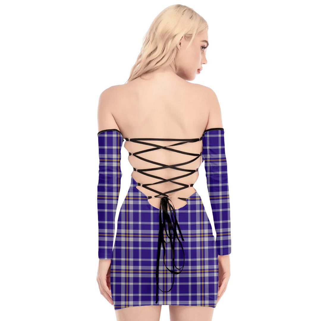 Ochterlony Tartan Plaid Off-Shoulder Back Lace-Up Dress