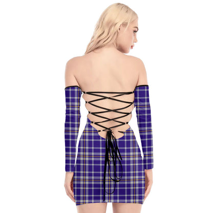 Ochterlony Tartan Plaid Off-Shoulder Back Lace-Up Dress