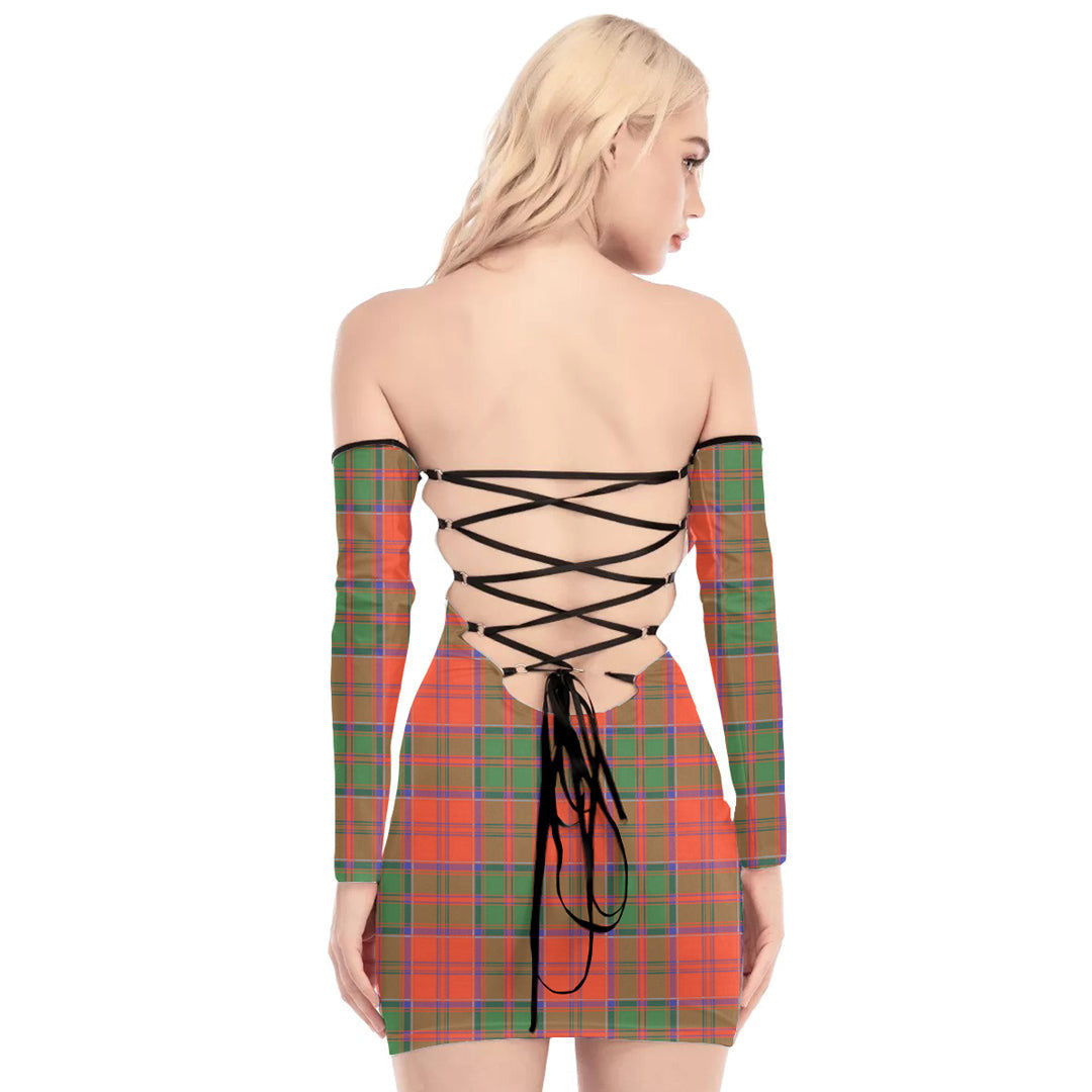 Grant Ancient Tartan Plaid Off-Shoulder Back Lace-Up Dress