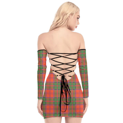 Grant Ancient Tartan Plaid Off-Shoulder Back Lace-Up Dress