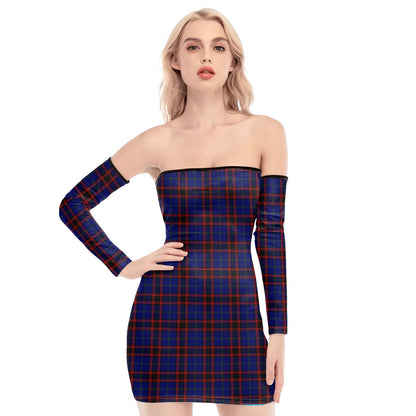 Home Modern Tartan Plaid Off-Shoulder Back Lace-Up Dress