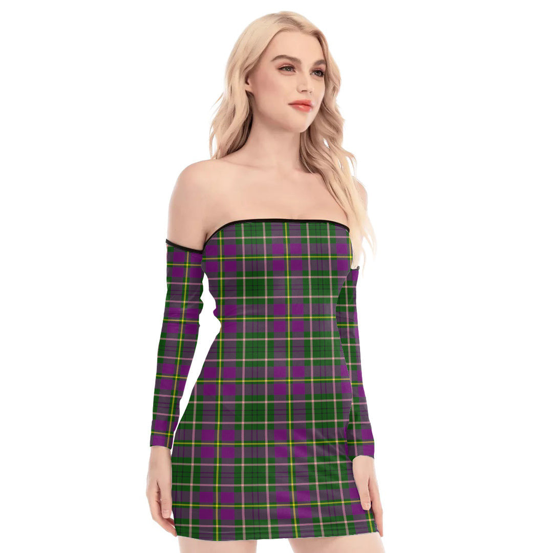 Taylor Tartan Plaid Off-Shoulder Back Lace-Up Dress