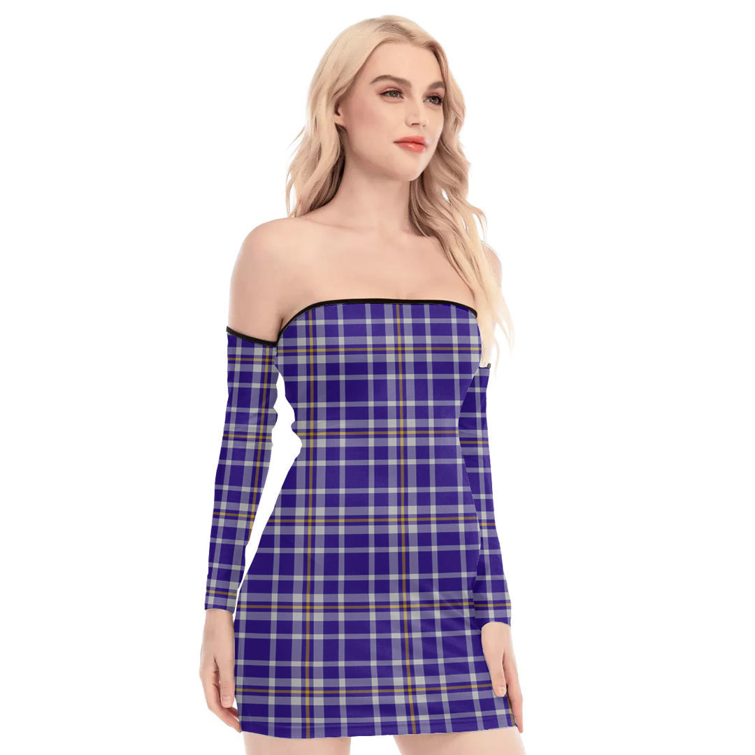 Ochterlony Tartan Plaid Off-Shoulder Back Lace-Up Dress