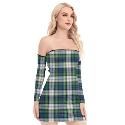 Gordon Dress Ancient Tartan Plaid Off-Shoulder Back Lace-Up Dress