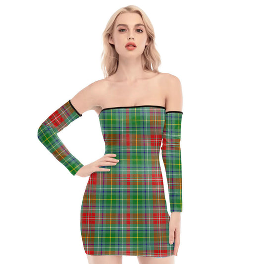 Muirhead Tartan Plaid Off-Shoulder Back Lace-Up Dress