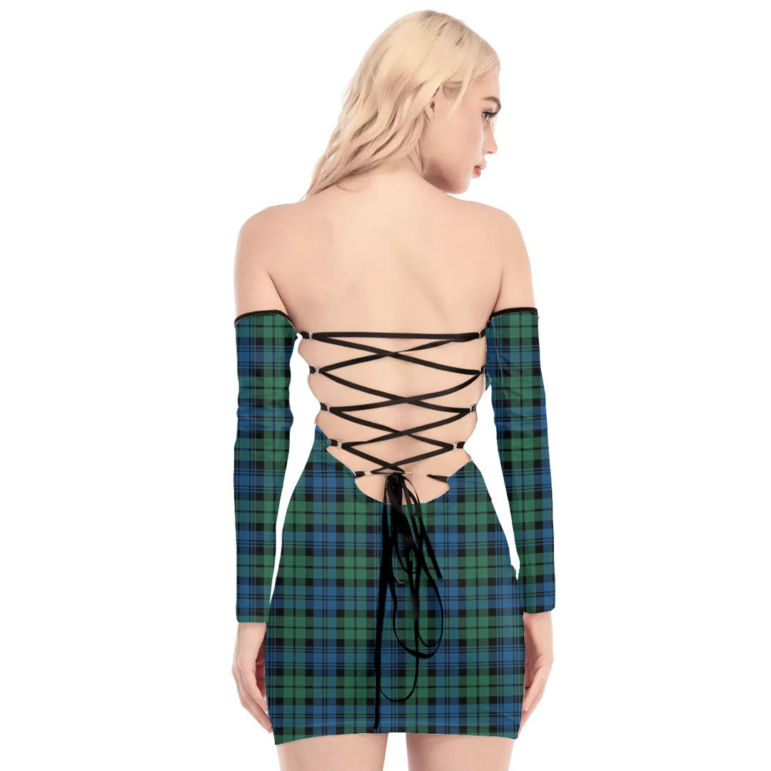 Campbell Ancient 02 Tartan Plaid Off-Shoulder Back Lace-Up Dress