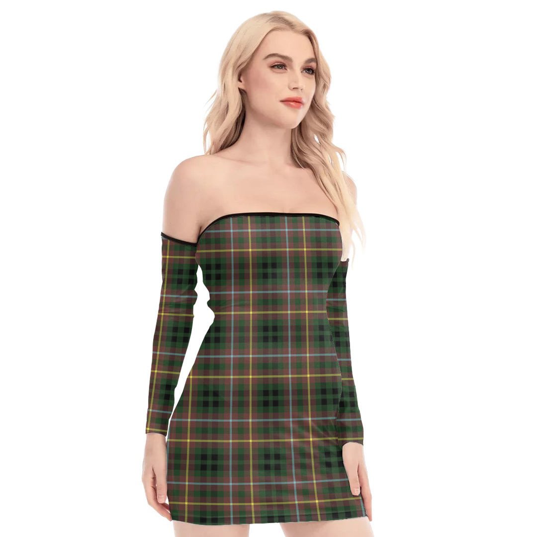 Buchanan Hunting Tartan Plaid Off-Shoulder Back Lace-Up Dress