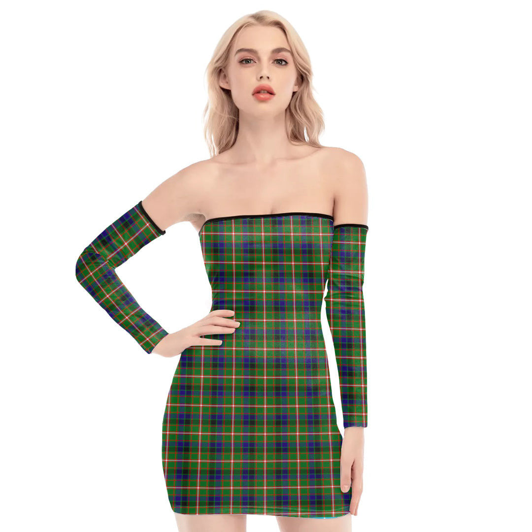 Reid Green Tartan Plaid Off-Shoulder Back Lace-Up Dress