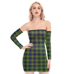 Reid Green Tartan Plaid Off-Shoulder Back Lace-Up Dress