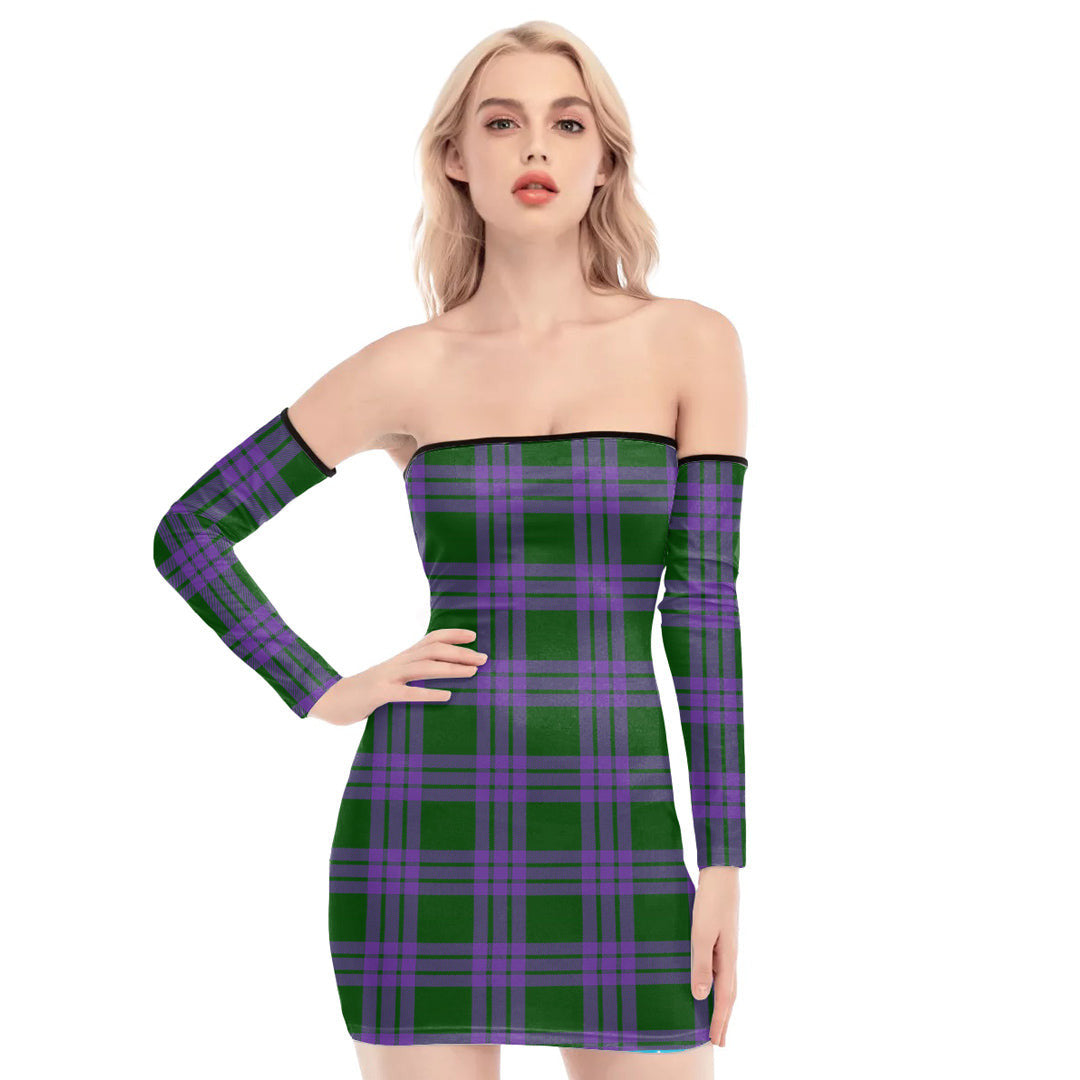 Elphinstone Tartan Plaid Off-Shoulder Back Lace-Up Dress