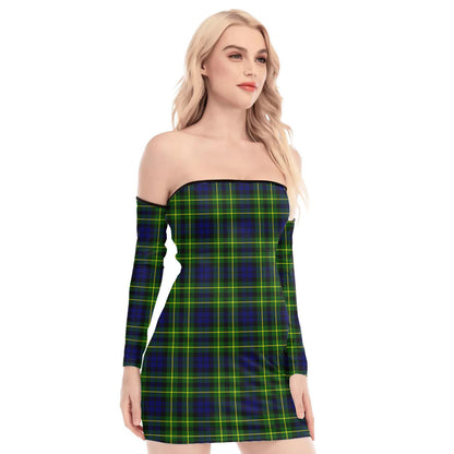 Campbell of Breadalbane Modern Tartan Plaid Off-Shoulder Back Lace-Up Dress