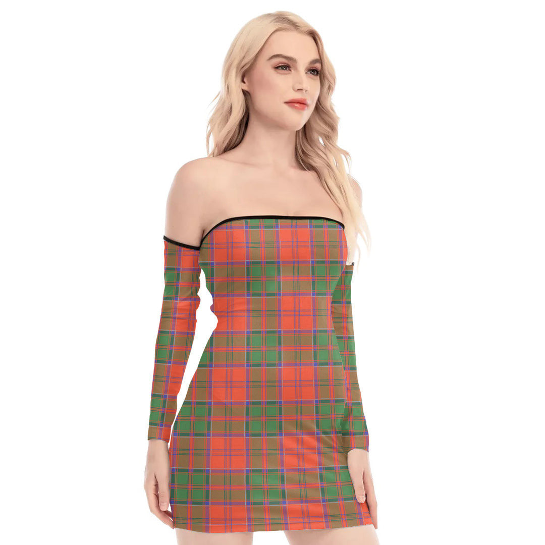 Grant Ancient Tartan Plaid Off-Shoulder Back Lace-Up Dress