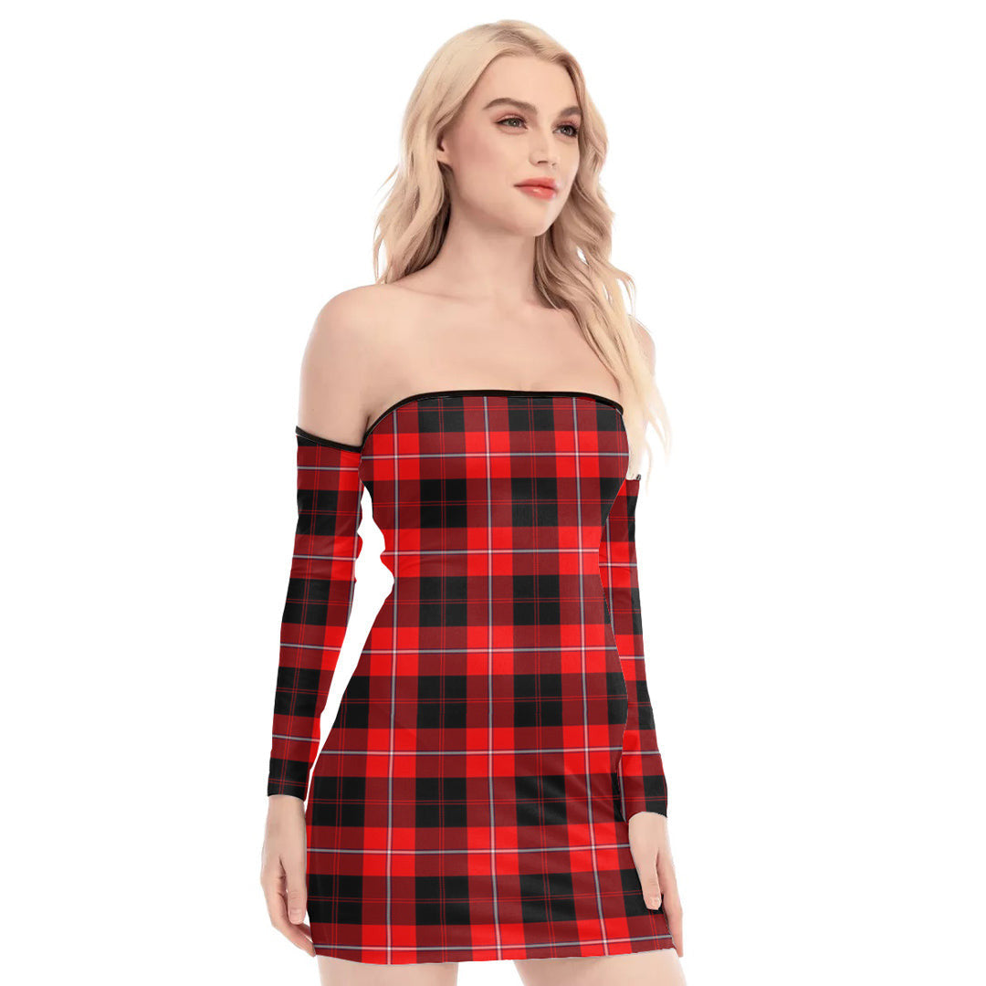 Cunningham Modern Tartan Plaid Off-Shoulder Back Lace-Up Dress